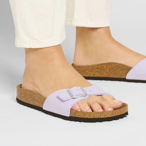 Birkenstock Madrid Womens Synthetic Vegan Slide Purple Fog Regular Width